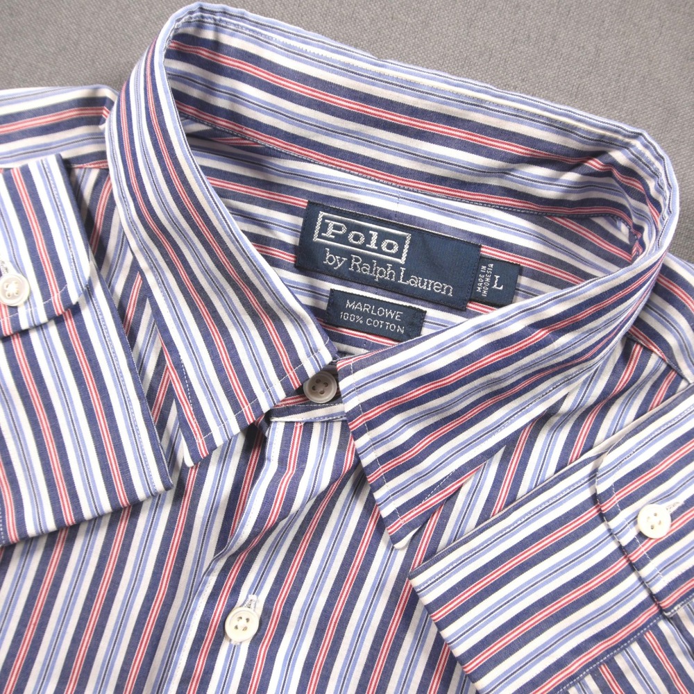 VTG Polo Ralph Lauren Marlowe Striped Men Shirt L Retro University Office Purple